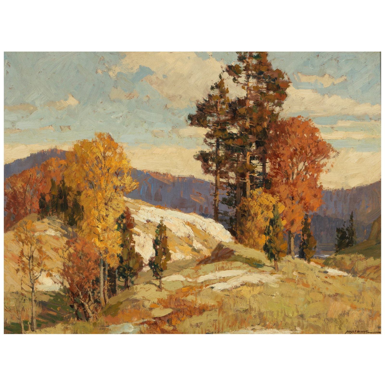 FREDERICK J. MULHAUPT (1871-1938) Stowe, Vermont 18 x 24 in. (45.7 x 61 cm.) (Painted in 1935.): FREDERICK J. MULHAUPT (1871-1938) Stowe, Vermont signed 'Mulhaupt' (lower right) oil on board 18 x 24 in. (45.7 x 61 cm.) Painted in 1935. Footnotes: Provenance Vose Galleries, Boston. For fur