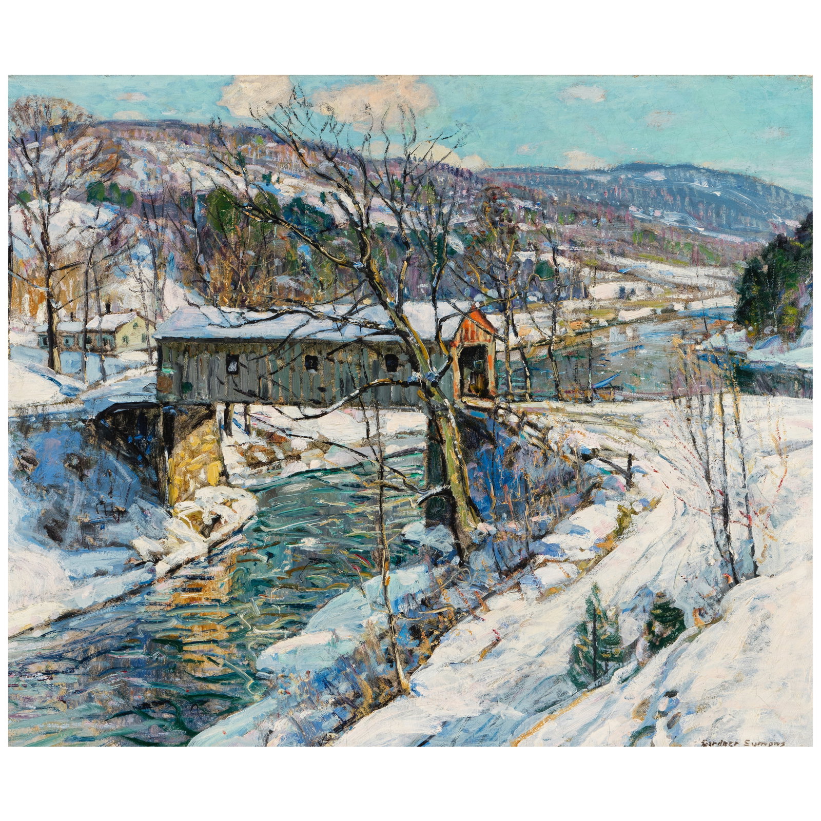 GEORGE GARDNER SYMONS (1861-1930) The Covered Bridge 25 1/8 x 30 1/8 in. (63.8 x 76.5 cm.) (1 of 1)