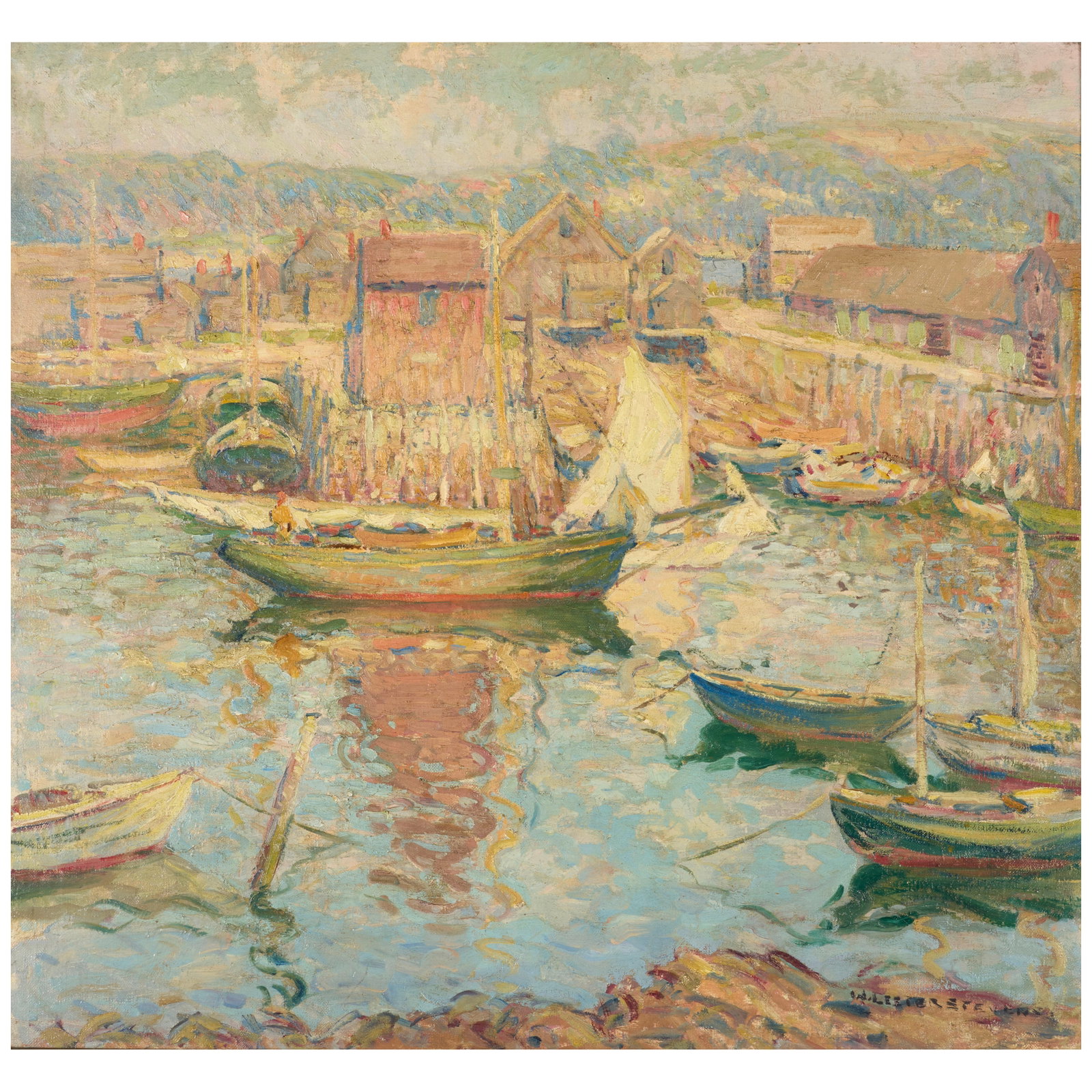 WILLIAM LESTER STEVENS (1888-1969) A Busy Harbor, Summertime 30 x 32 in. (76.2 x 81.3 cm.) (1 of 1)