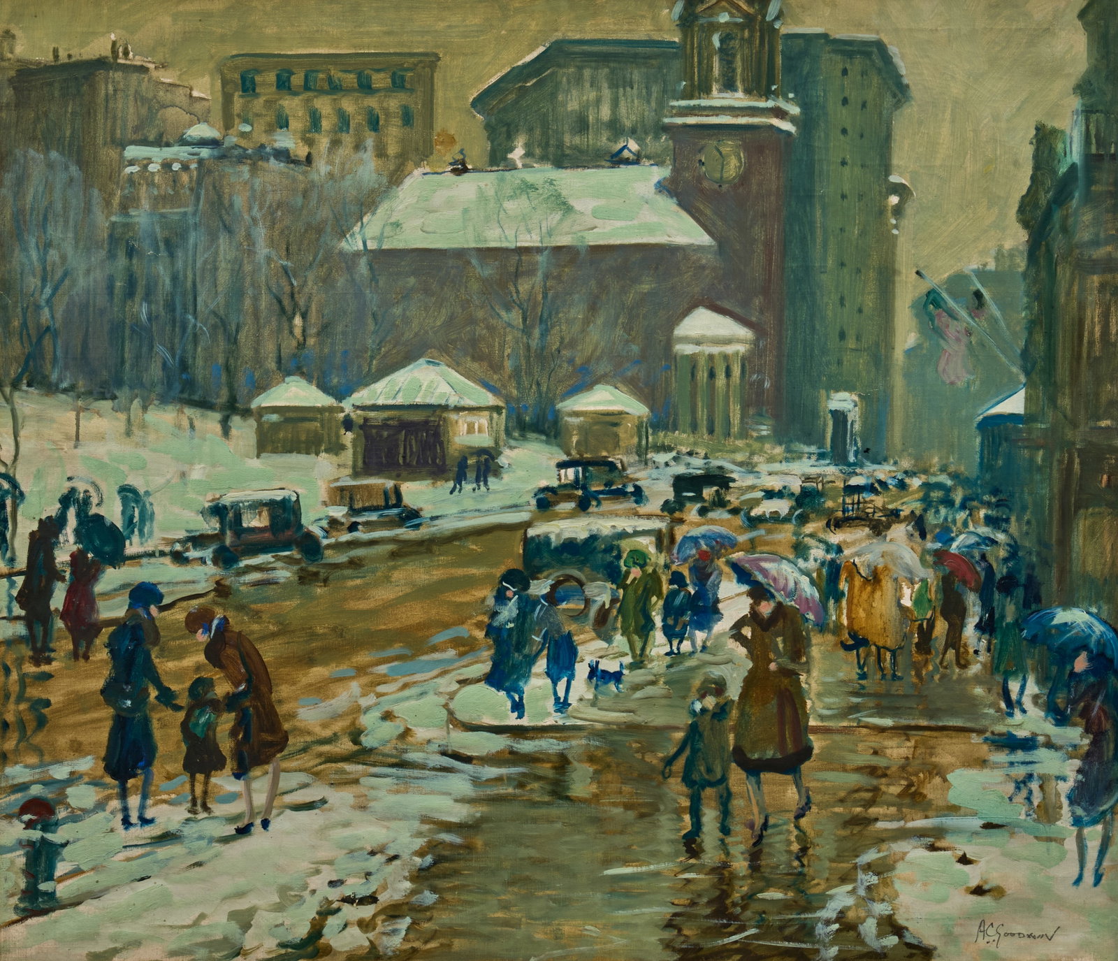 ARTHUR CLIFTON GOODWIN (1864-1929) Boston Common in Winter 39 x 33 3/4 in. (99.1 x 85.7 cm.): ARTHUR CLIFTON GOODWIN (1864-1929) Boston Common in Winter signed 'AC Goodwin' (lower right) oil on canvas 39 x 33 3/4 in. (99.1 x 85.7 cm.) For further information on this lot please visit Bonhams.co