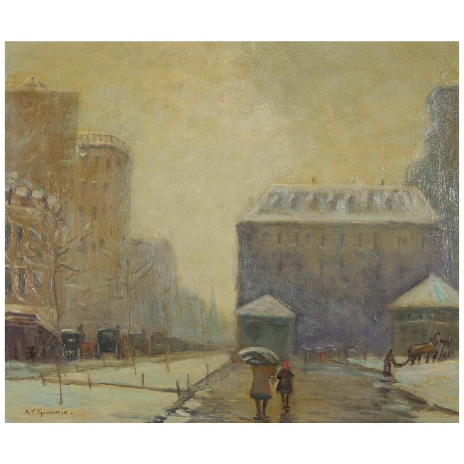 ARTHUR CLIFTON GOODWIN (1864-1929) Walking Along Boston Common, Tremont Street 25 x 30 in. (63.5... (1 of 1)