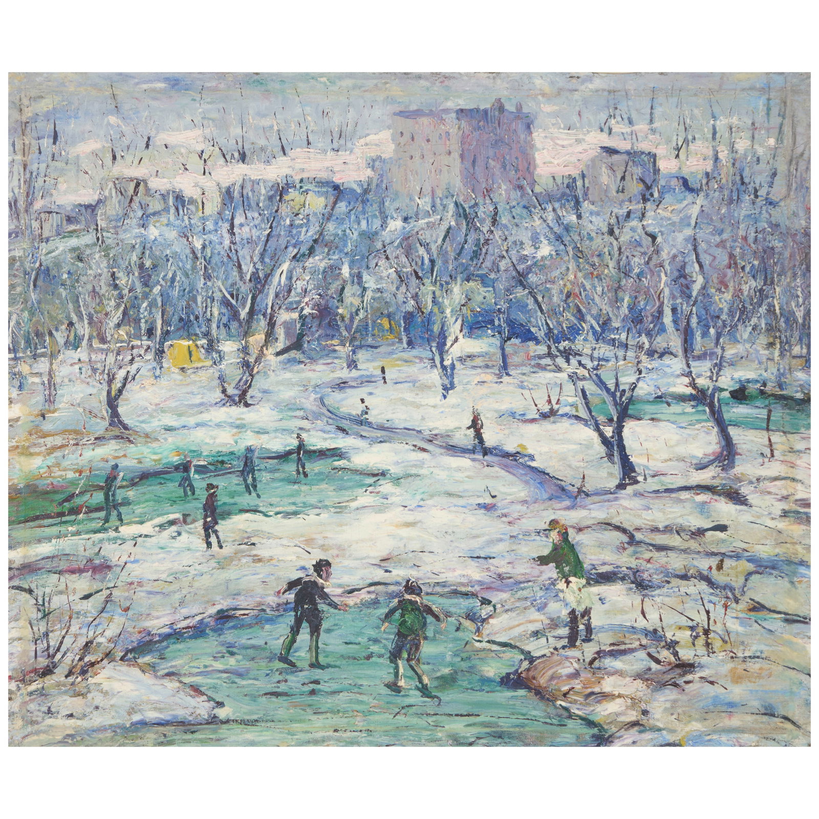 ERNEST LAWSON (1873-1939) Ice Skating in Central Park 22 x 26 in. (55.9 x 66 cm.) (1 of 1)