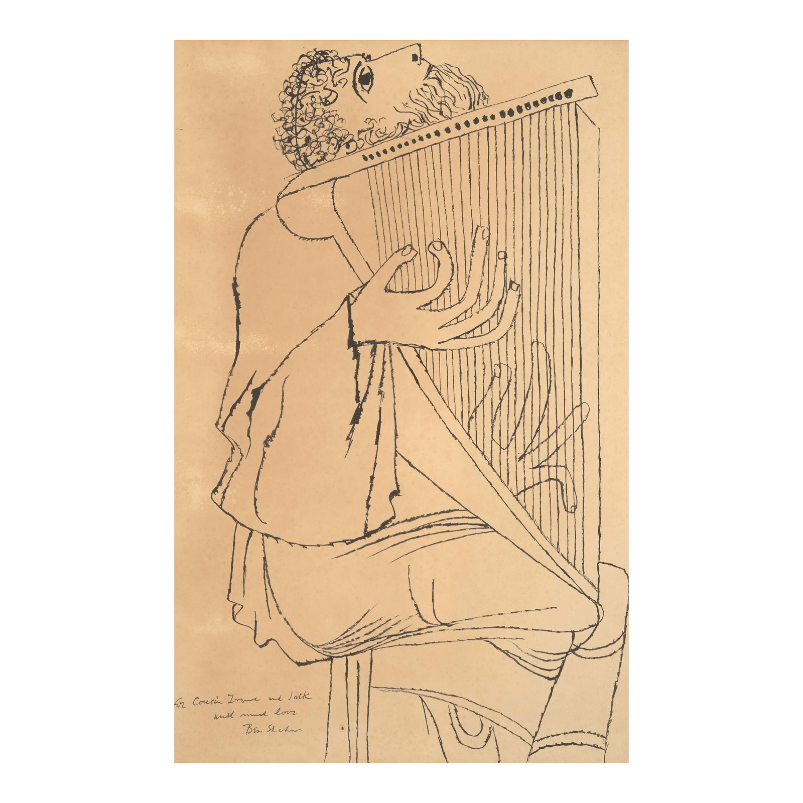 BEN SHAHN (1898-1969) Man Playing Cithra (Psalm 150) 40 x 25 1/2 in. (101.6 x 64.8 cm.) (1 of 1)