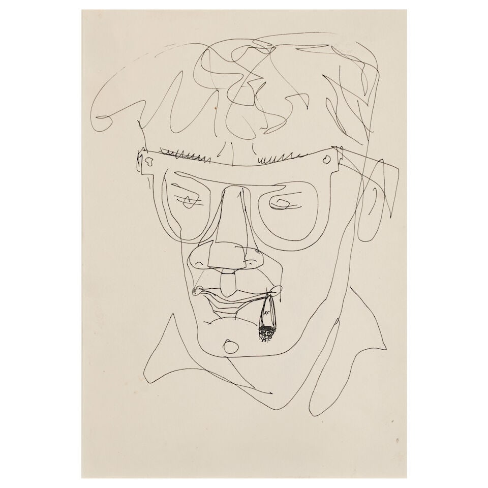 Ülo Sooster (Estonian, 1924-1970) Autoportrait/ Self-portrait, 1959 (ink on paper laid on c...: Ülo Sooster (Estonian, 1924-1970) Autoportrait/ Self-portrait, 1959 encre sur papier marouflé sur carton 26.5 x 18cm (10 7/16 x 7 1/16in). ink on paper laid on card Footnotes: Provenance Acq