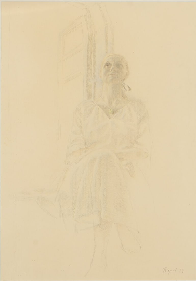Erik Bulatov (Russian/French, 1933-2025) Portrait de l'épouse de l'artiste/ Portrait of the...: Erik Bulatov (Russian/French, 1933-2025) Portrait de l'épouse de l'artiste/ Portrait of the artist's wife signé en cyrillique et daté « 1981 » (en bas à droite) crayons d