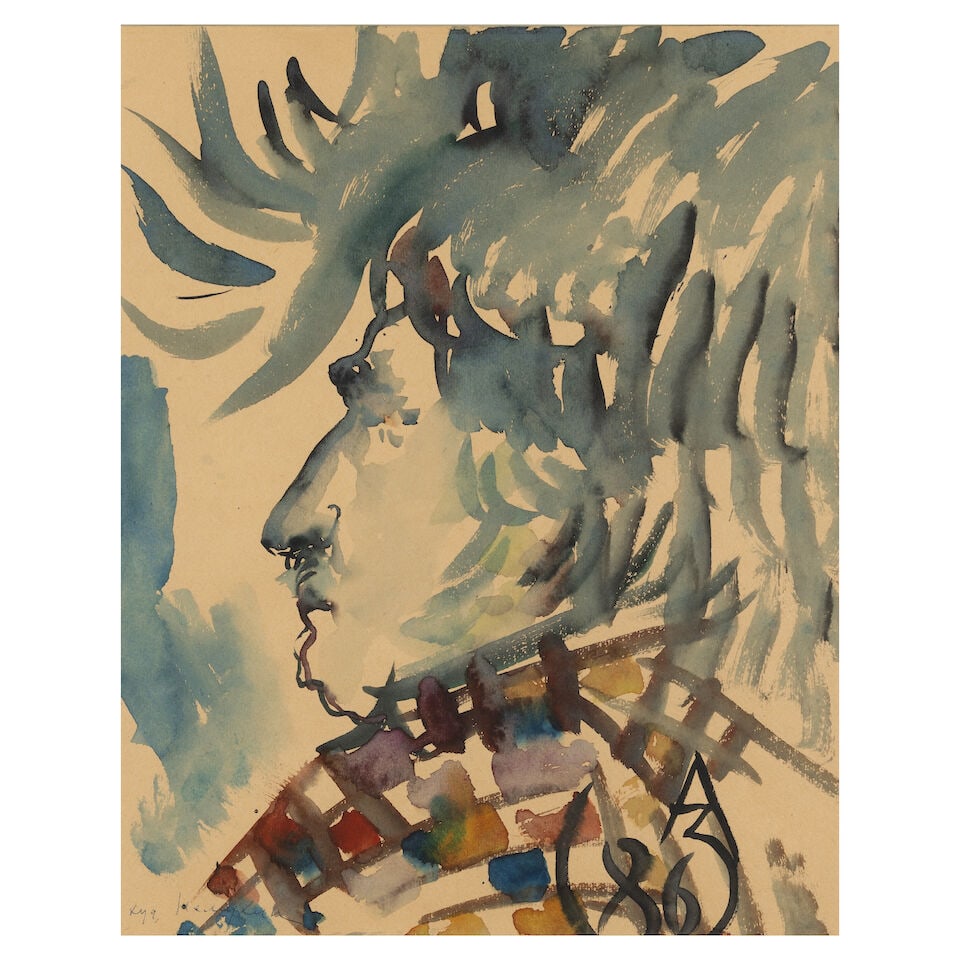 Anatoly Zverev (Russian, 1931-1986) Portrait de Nemoukhine/ Portrait of Nemukhin (signed with Cy... (1 of 2)