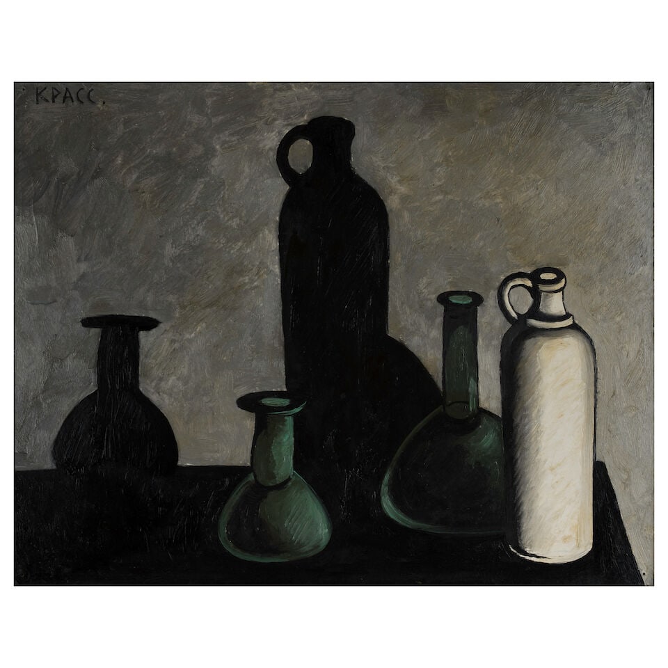 Dmitry Krasnopevtsev (Russian, 1925-1995) Nature morte aux bouteilles en verre et aux bocaux/ St... (1 of 2)