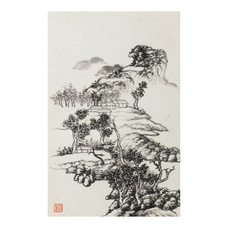 CHIANG YEE (JIANG YI, 1903-1977) Album of Landscapes after Badashanren: CHIANG YEE (JIANG YI, 1903-1977) Album of Landscapes after Badashanren Ten leaves, ink on paper, each leaf with an artist's seal, the outer titleslip inscribed by the artist with two seals. 9 3/8 x 6