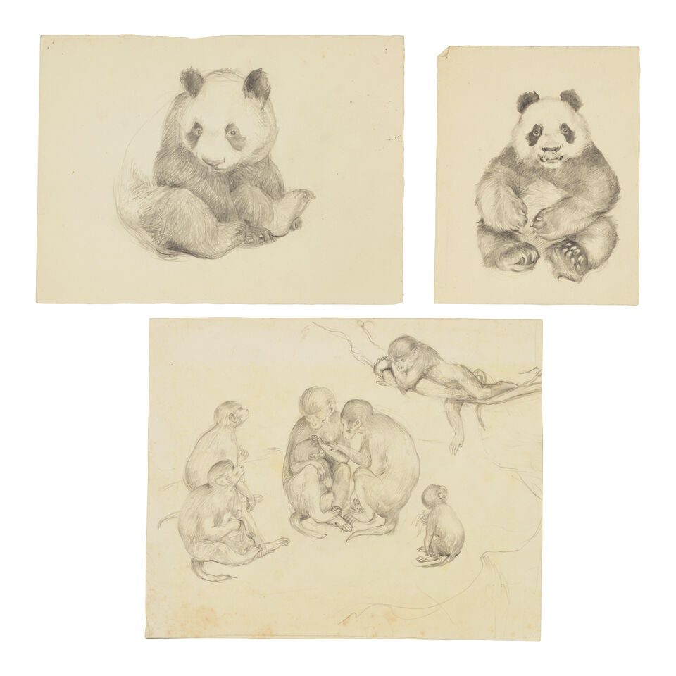 CHIANG YEE (JIANG YI, 1903-1977) Panda and Monkey Sketches (1 of 2)