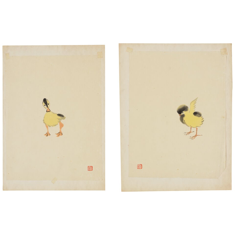 CHIANG YEE (JIANG YI, 1903-1977) Baby Chicks: CHIANG YEE (JIANG YI, 1903-1977) Baby Chicks Seven paintings, ink and color on paper, each with an artist's seal, unmounted with a cardboard backing. 10 1/4 x 7 3/4in (26 x 20cm),