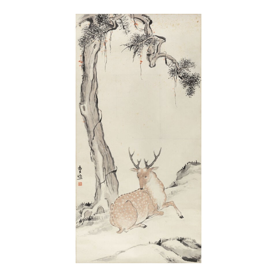 CHIANG YEE (JIANG YI, 1903-1977) Recumbent Deer; Monkey and Persimmon - 3