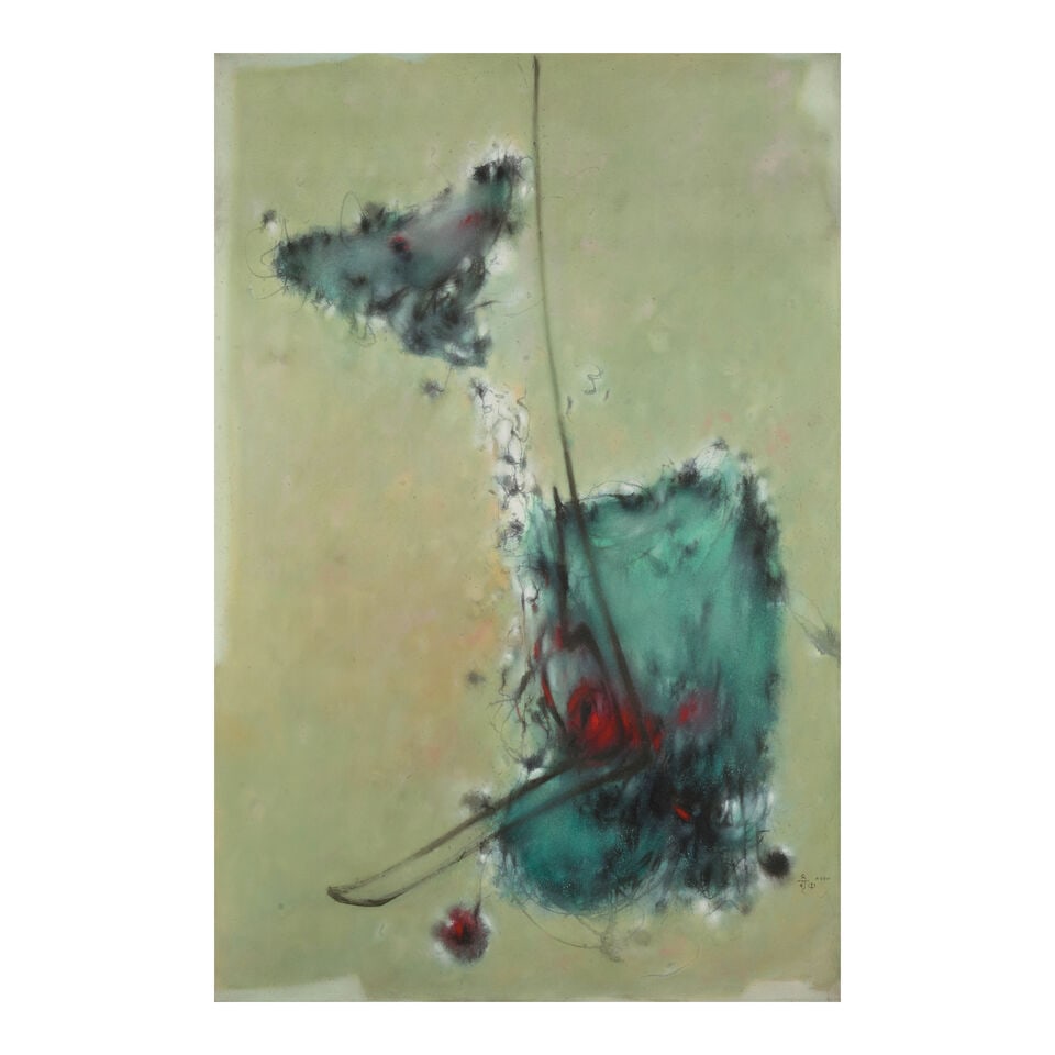 HU CHI CHUNG (HU QIZHONG, 1927-2012) Painting 6330, 1963: HU CHI CHUNG (HU QIZHONG, 1927-2012) Painting 6330, 1963 Oil and sand on canvas, signed Qizhong and titled 6330, with a second inscription on the reverse of the canvas signed Hu Chi Chung in