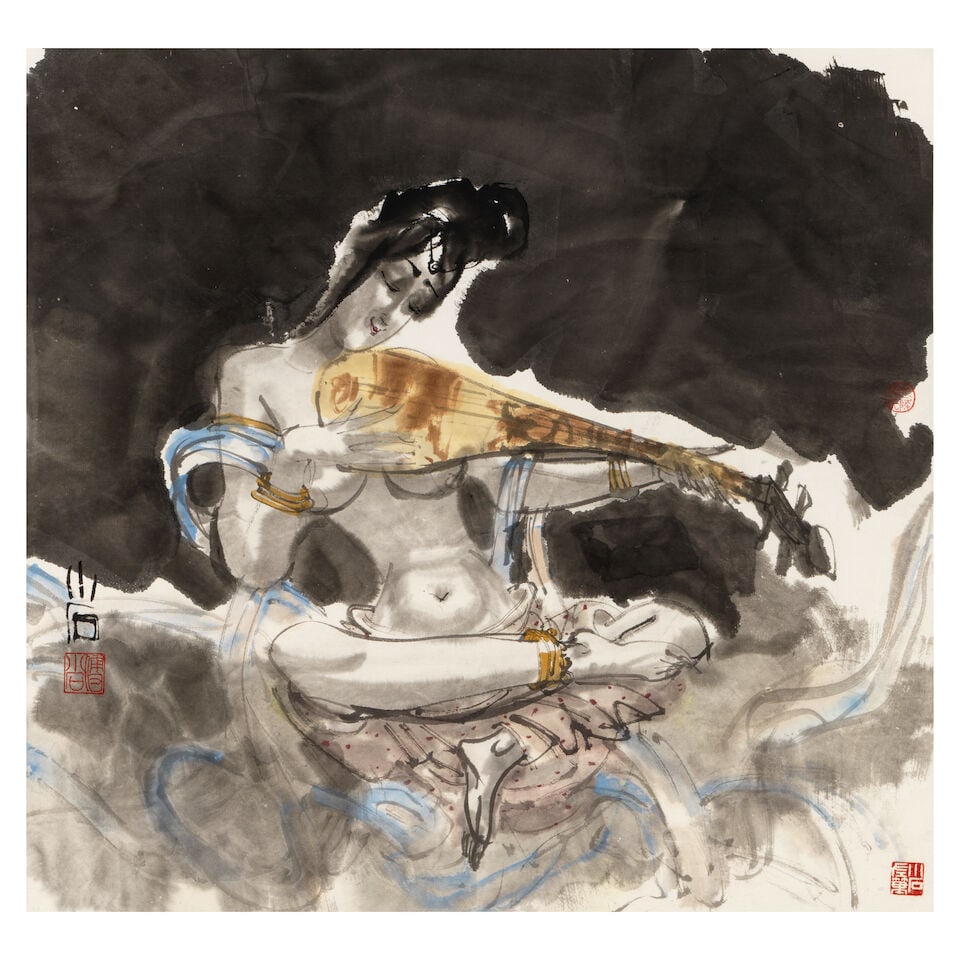FU XIAOSHI (1932-2016) An Apsara Playing Pipa (1 of 2)