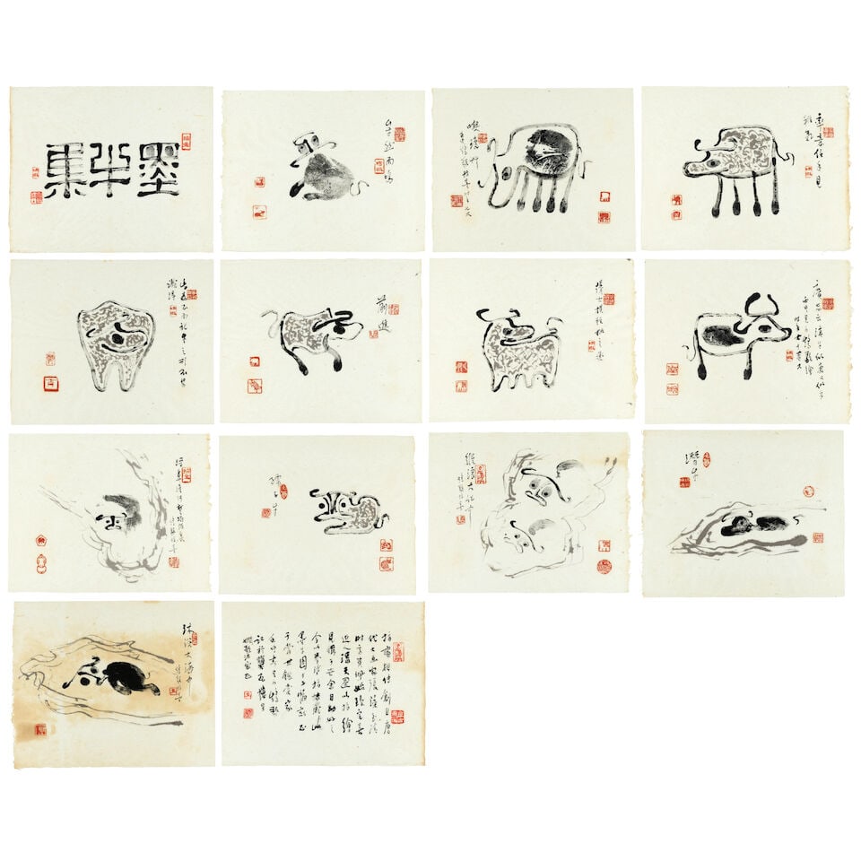 JIAO YI (1917-2011); YU SHICHAO (BORN 1953) Finger Paintings of Ink Cows for Yien Koo-King, 199... - 16