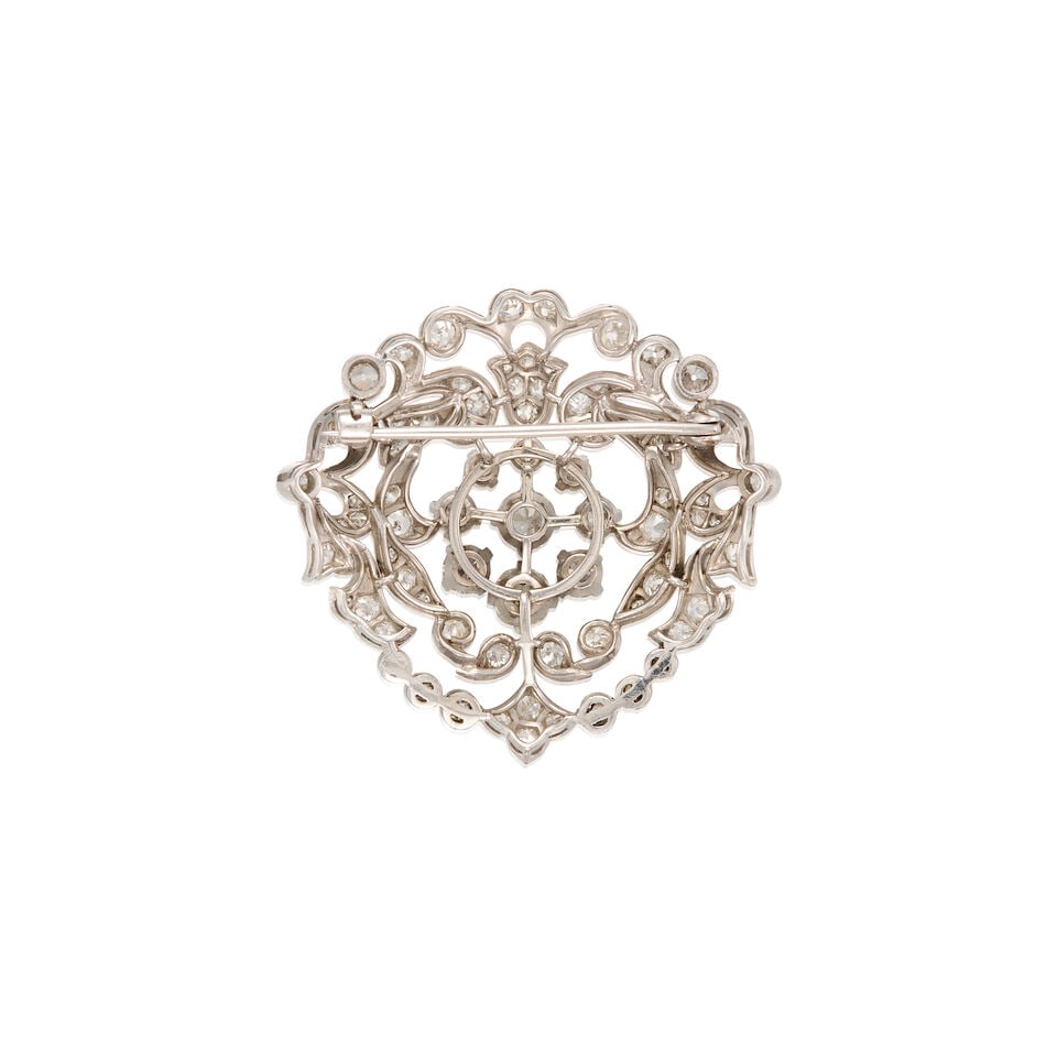 ANTIQUE 14K WHITE GOLD AND DIAMOND BROOCH - 2