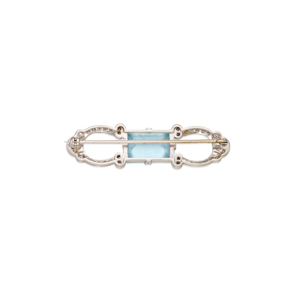 ANTIQUE AQUAMARINE AND DIAMOND BROOCH - 2