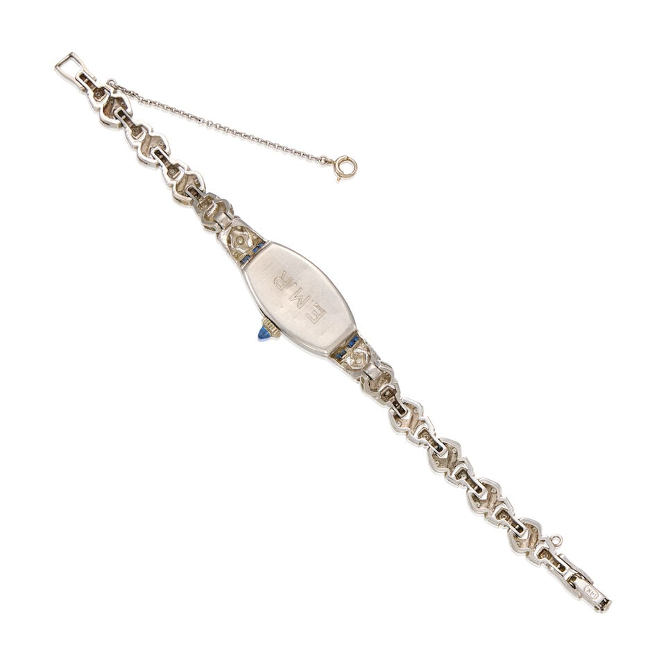 LATE ART DECO DIAMOND AND SAPPHIRE WRISTWATCH - 2