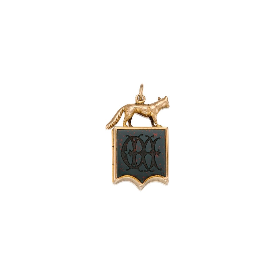 VICTORIAN 14K YELLOW GOLD AND HARDSTONE LOCKET PENDANT - 2