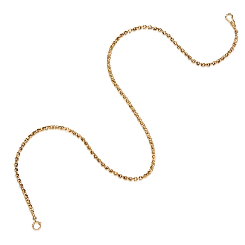ANTIQUE 14K YELLOW GOLD LINK CHAIN: ANTIQUE 14K YELLOW GOLD LINK CHAIN • Length 19 3/4 in. • Estimated gross weight: 18.5 grams Footnotes: OVERALL CONDITION: good Metal purity stamped and tested with XRF (x-ray
