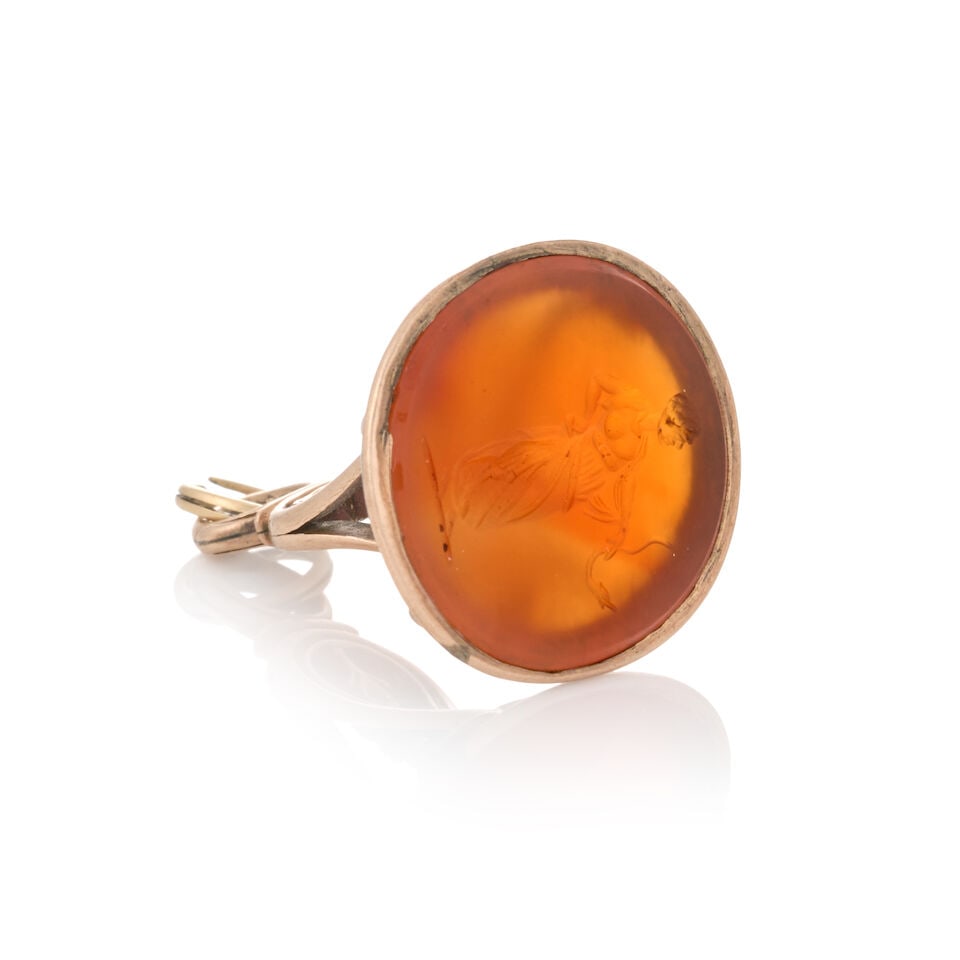 ANTIQUE 10K GOLD AND CARNELIAN WATCH FOB - 2