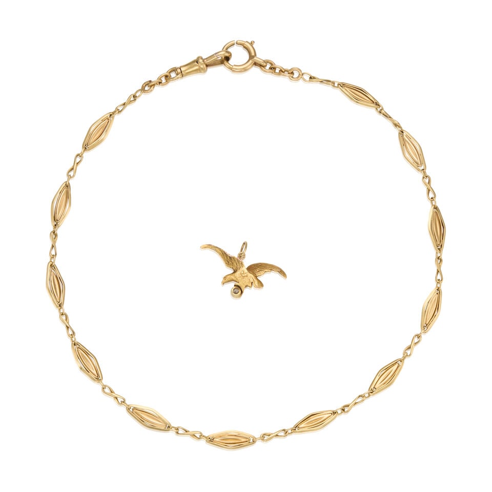 ANTIQUE 18K YELLOW GOLD CHAIN AND DIAMOND PENDANT - 2