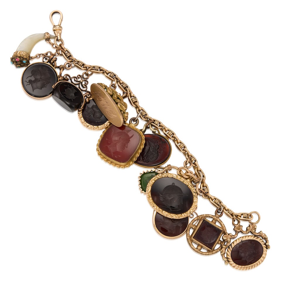 ANTIQUE WATCH FOB CHARM GOLD BRACELET (1 of 2)