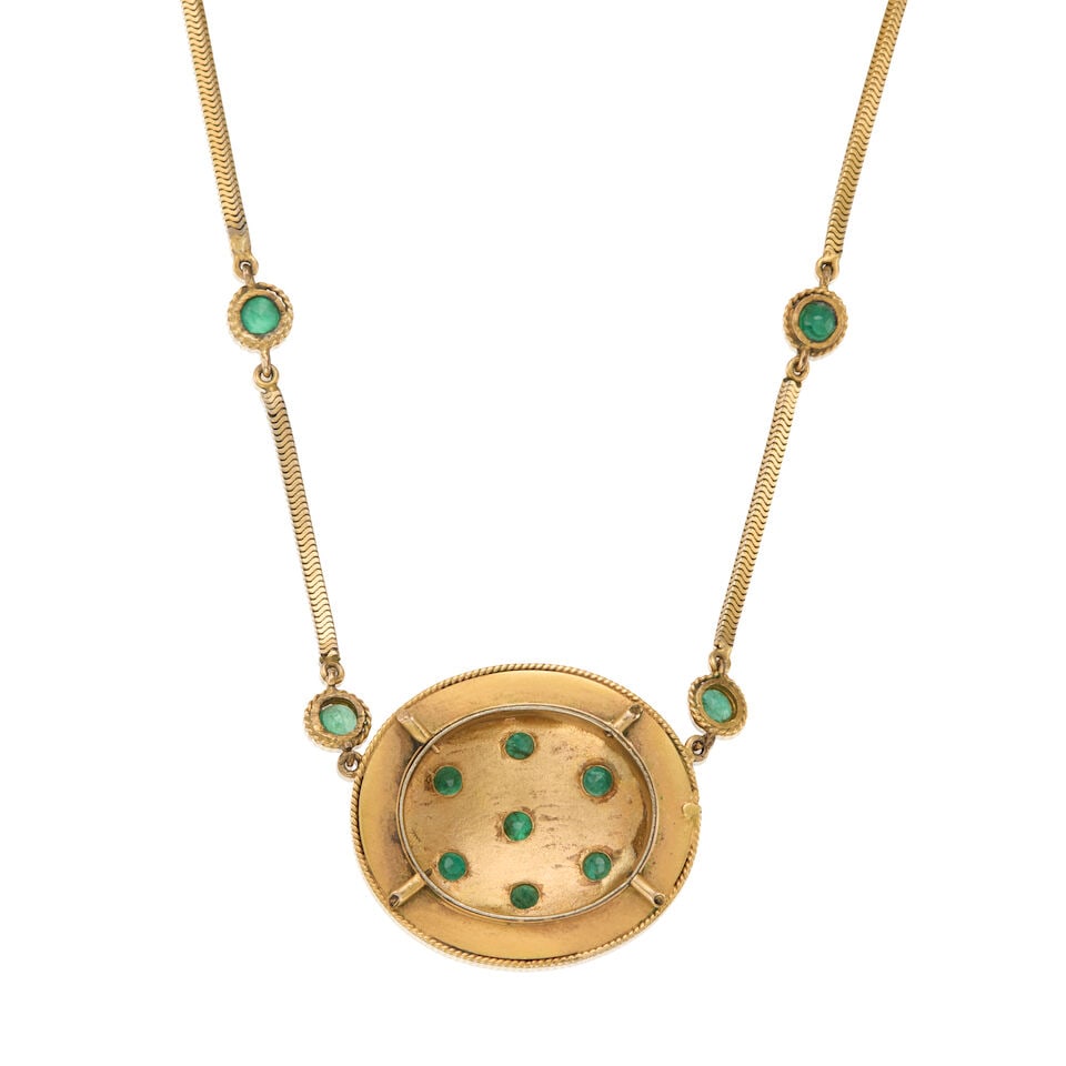 ANTIQUE GOLD AND GOLD PLATED EMERLAD NECKLACE - 2