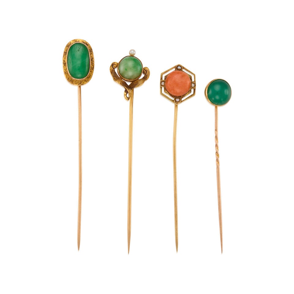 A GROUP OF ANTIQUE GOLD AND GEMSTONE STICKPINS (1 of 2)