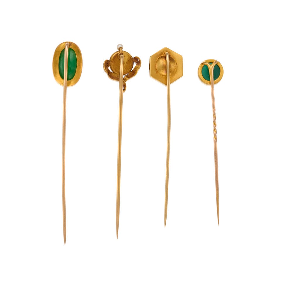 A GROUP OF ANTIQUE GOLD AND GEMSTONE STICKPINS - 2