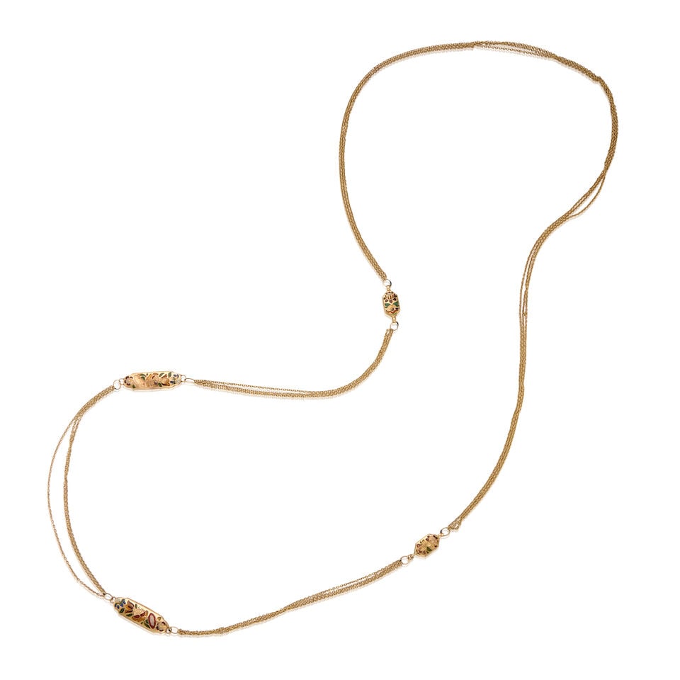 ANTIQUE 13K YELLOW GOLD AND ENAMEL NECKLACE (1 of 2)