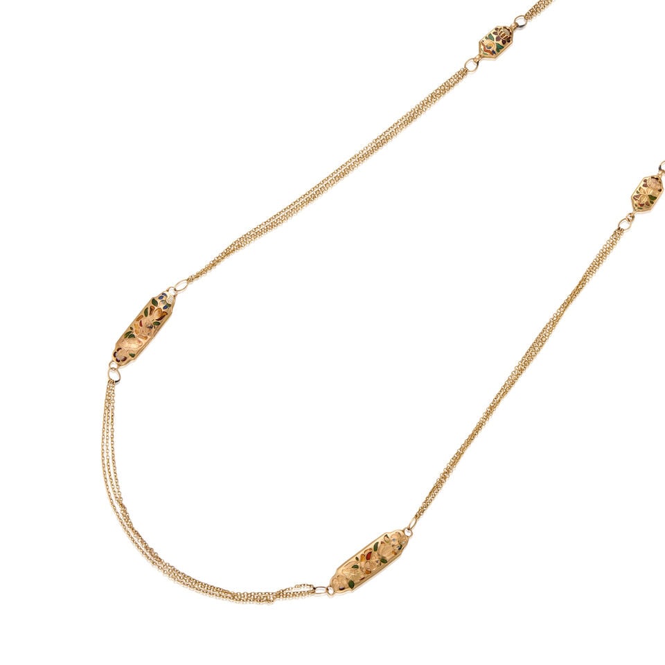 ANTIQUE 13K YELLOW GOLD AND ENAMEL NECKLACE - 2
