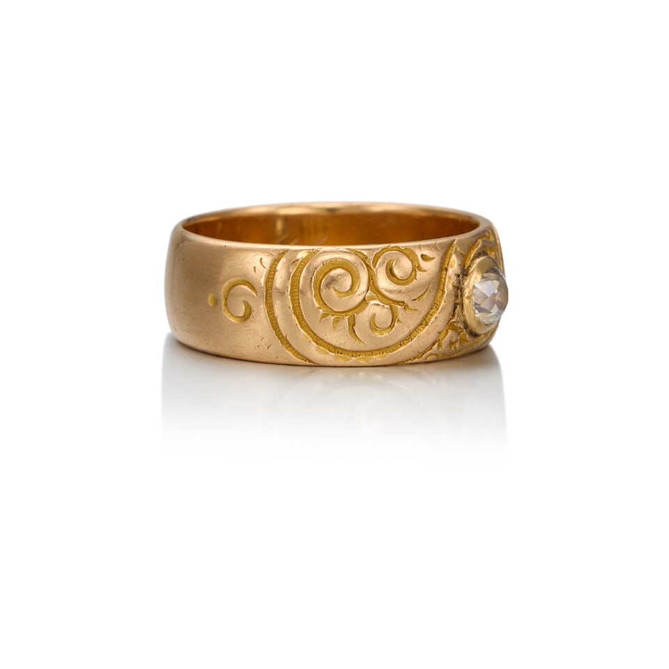 ANTIQUE 18K GOLD AND DIAMOND BAND - 2