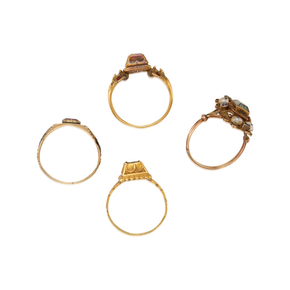 GROUP OF GEORGIAN GOLD, GEMSTONE AND CULTURED PEARL RINGS - 2