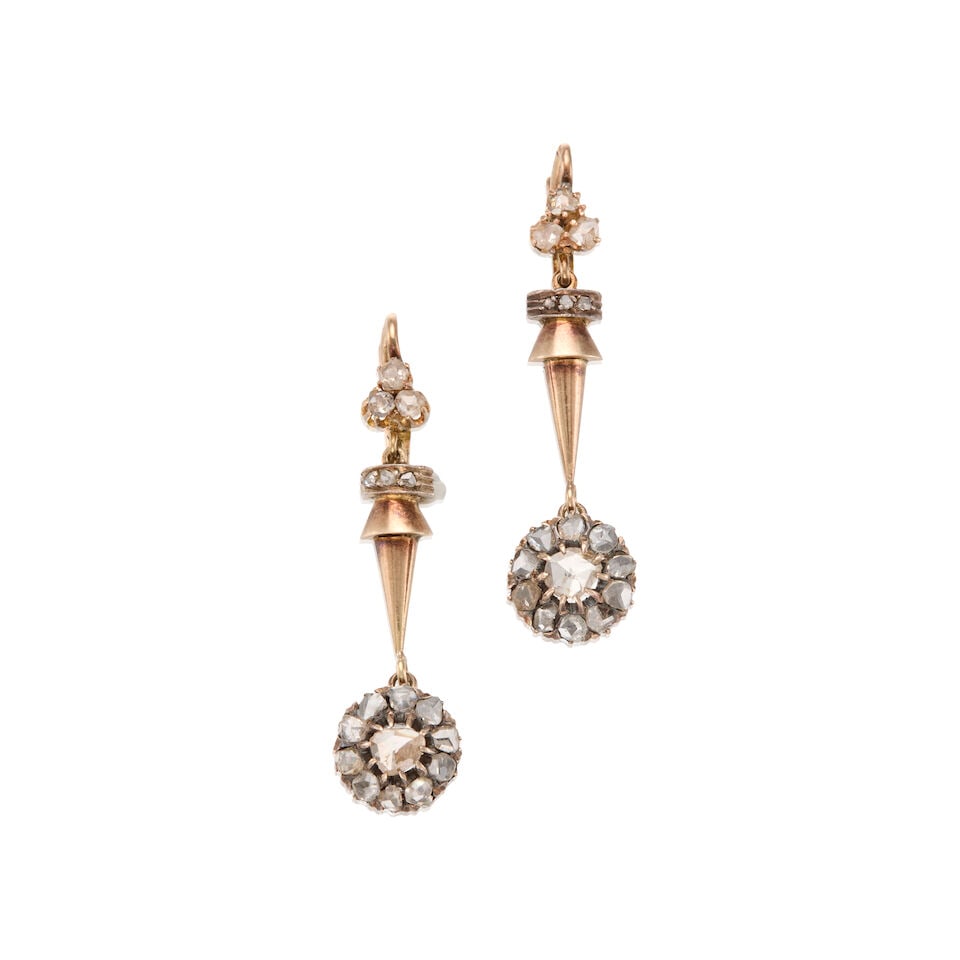 ANTIQUE 14K GOLD AND DIAMOND CLUSTER EARRINGS (1 of 2)