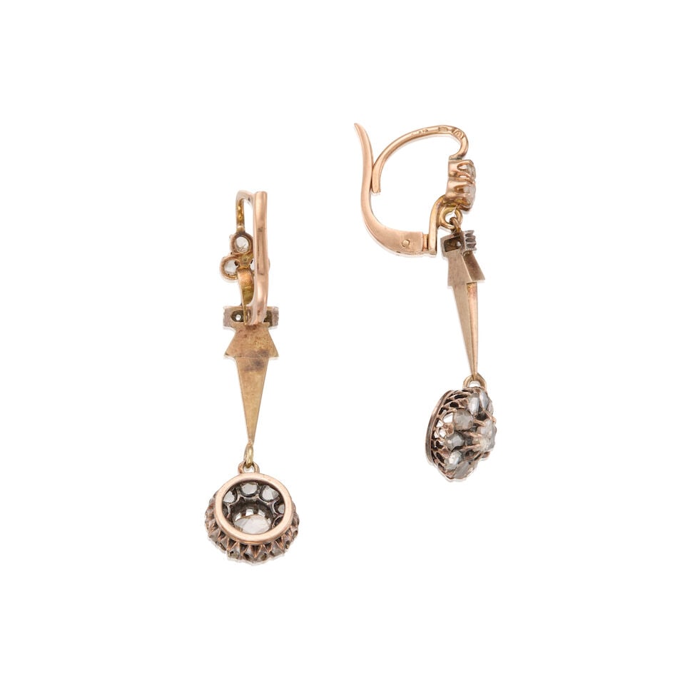 ANTIQUE 14K GOLD AND DIAMOND CLUSTER EARRINGS - 2