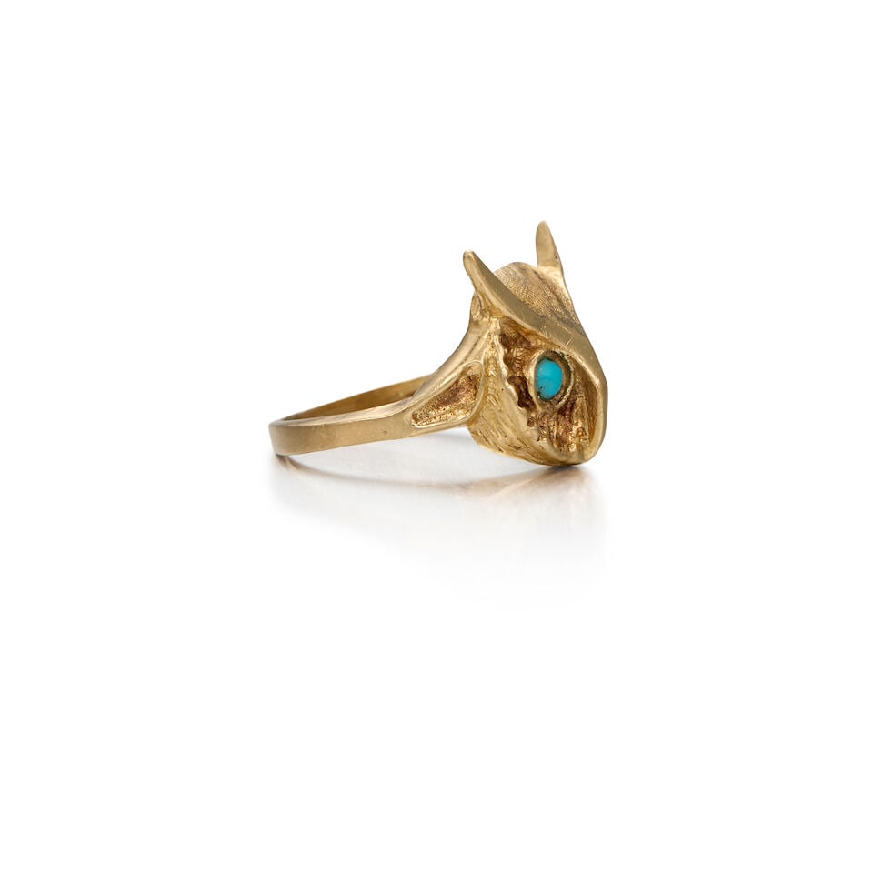AN ANTIQUE 13K YELLOW GOLD AND TURQUOISE RING - 2