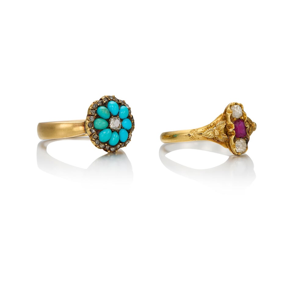 ANTIQUE GOLD, TURQUOISE, RUBY AND DIAMOND RINGS - 2