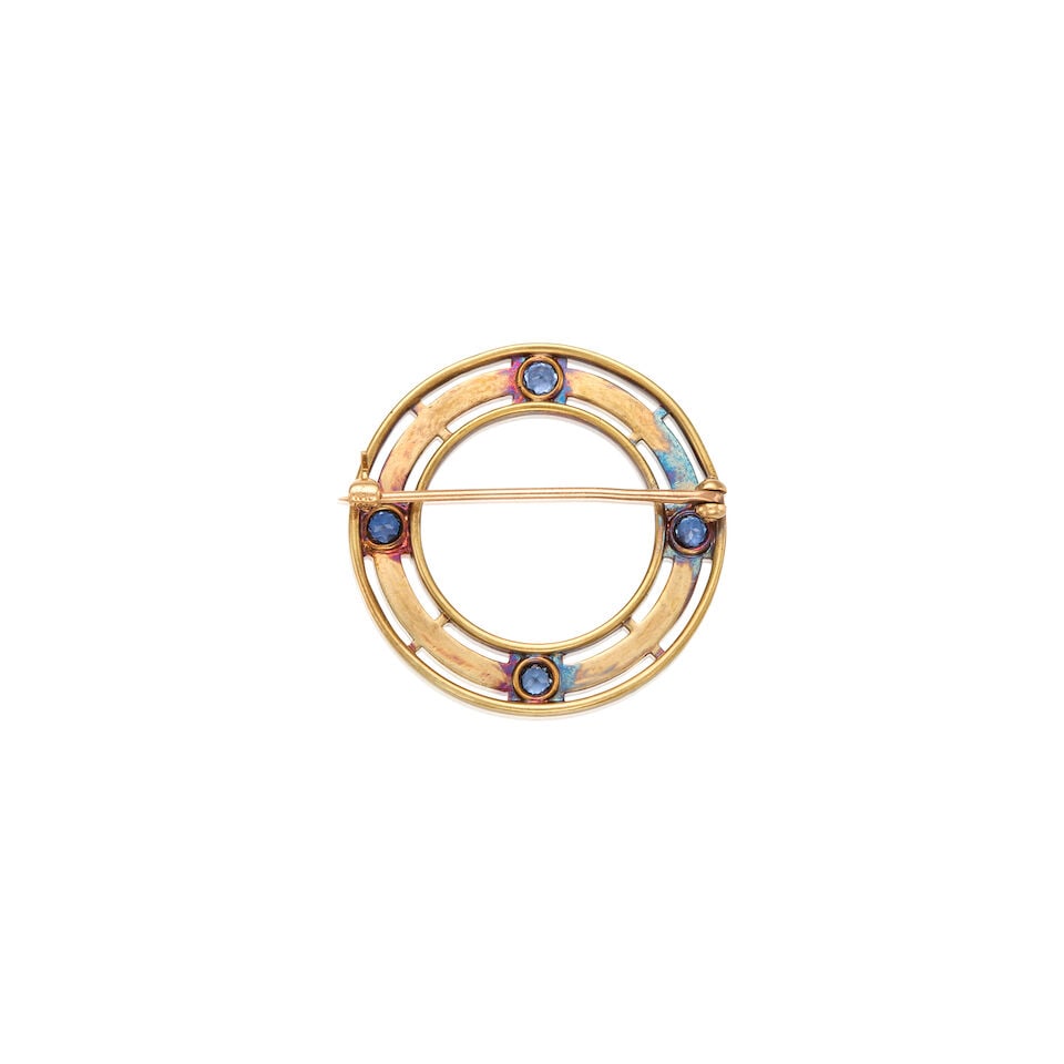 ANTIQUE 14K GOLD AND SAPPHIRE CIRCLE BROOCH - 2