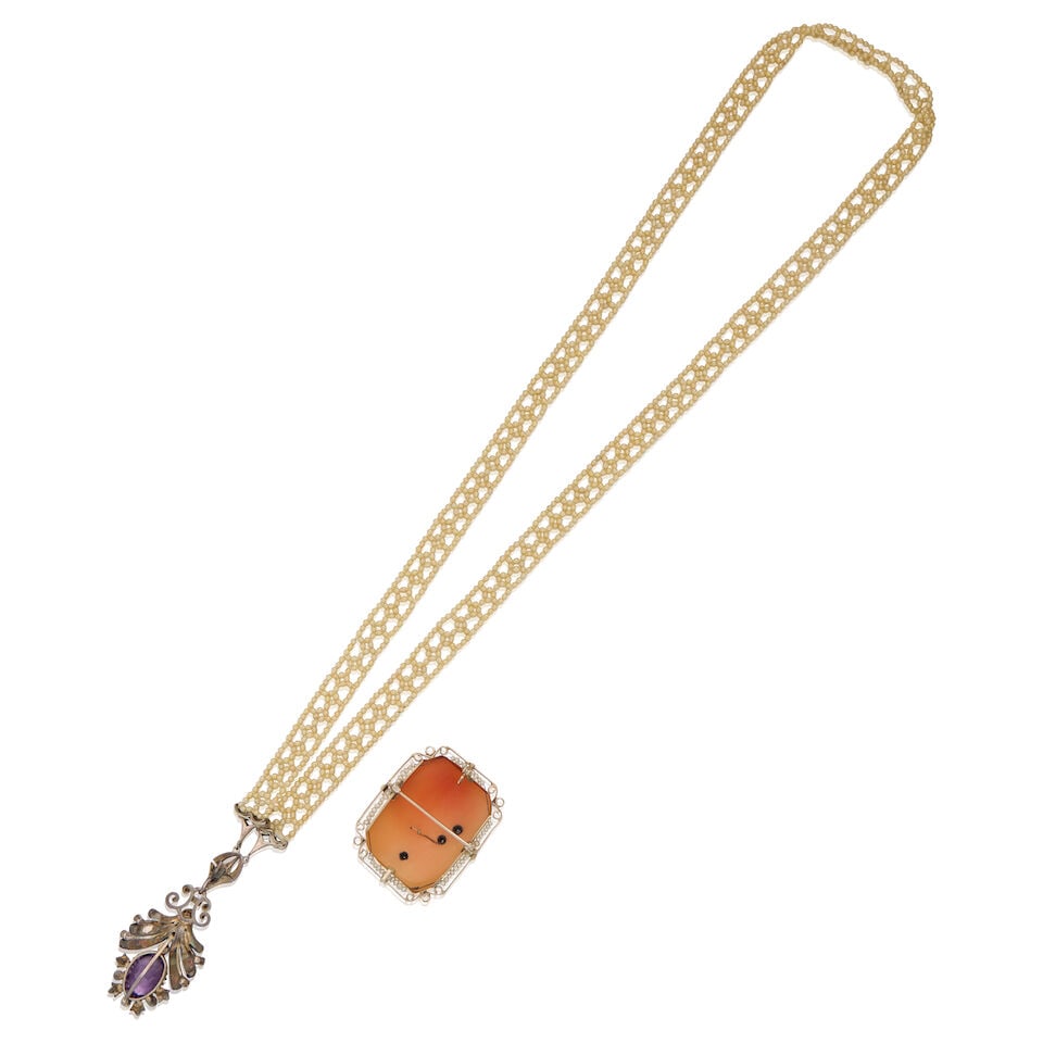 ANTIQUE AMETHYST, CULTURED PEARL, AND FAUX PEARL JEWLERY - 2