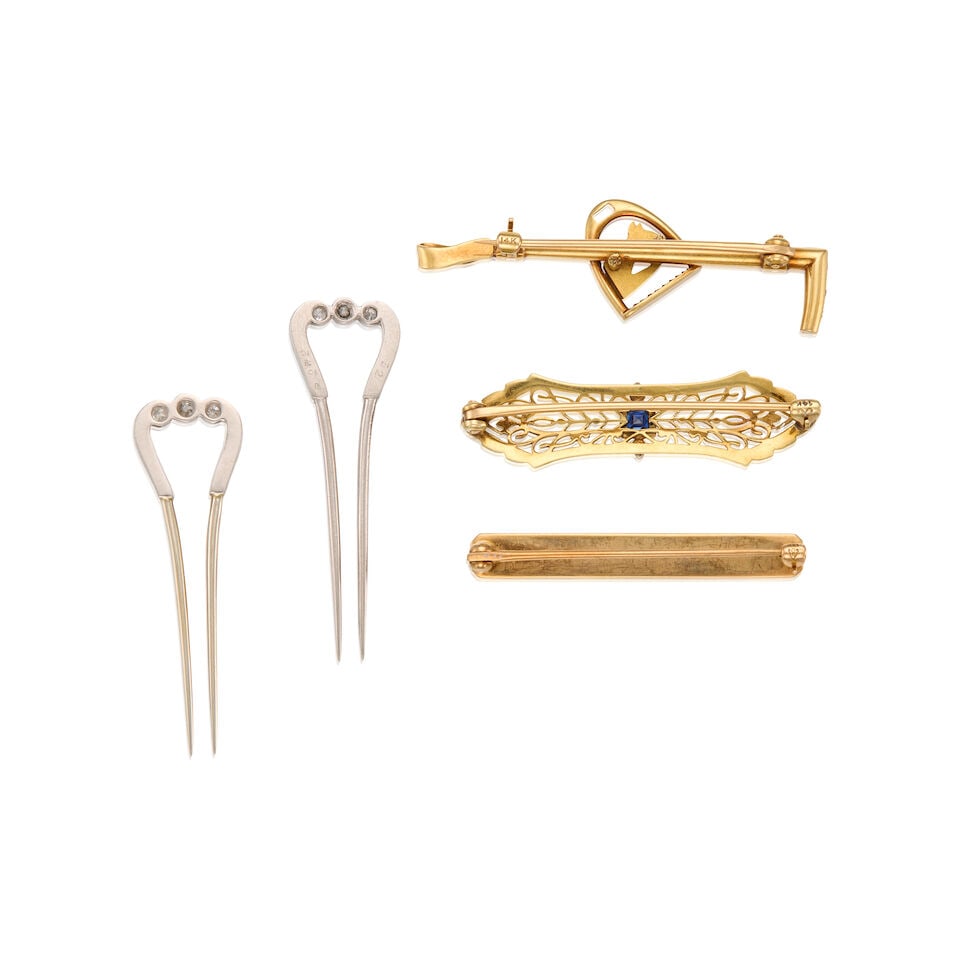 ANTIQUE BROOCHES AND A PAIR OF HAIR PINS - 2