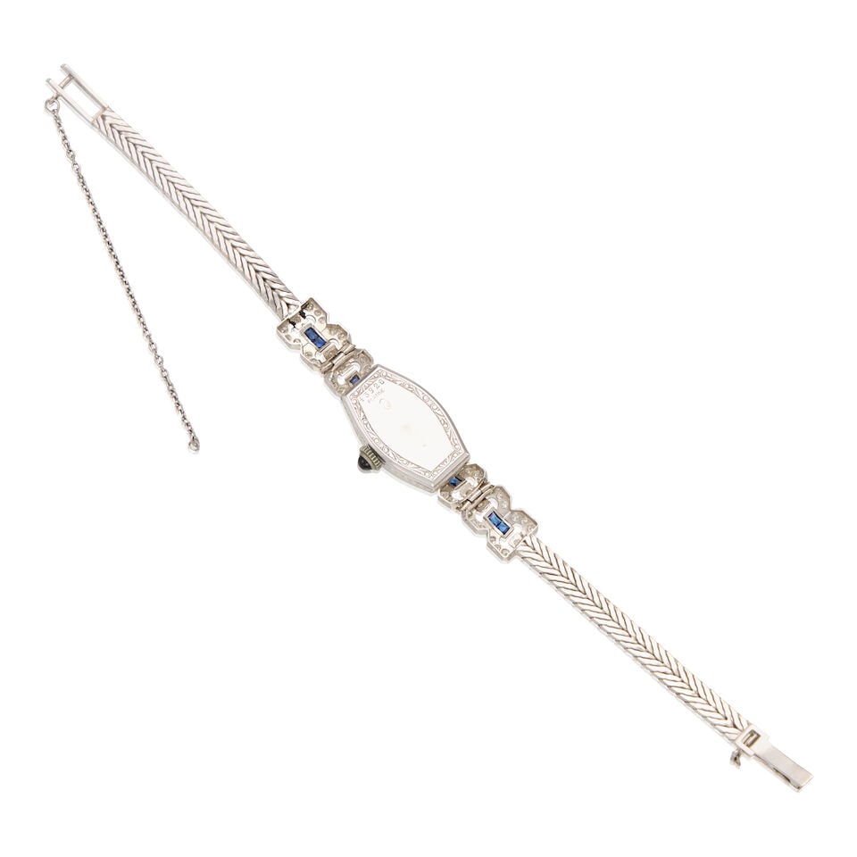 ARTIS: AN ART DECO DIAMOND AND SYNTHETIC SAPPHIRE WRISTWATCH - 2