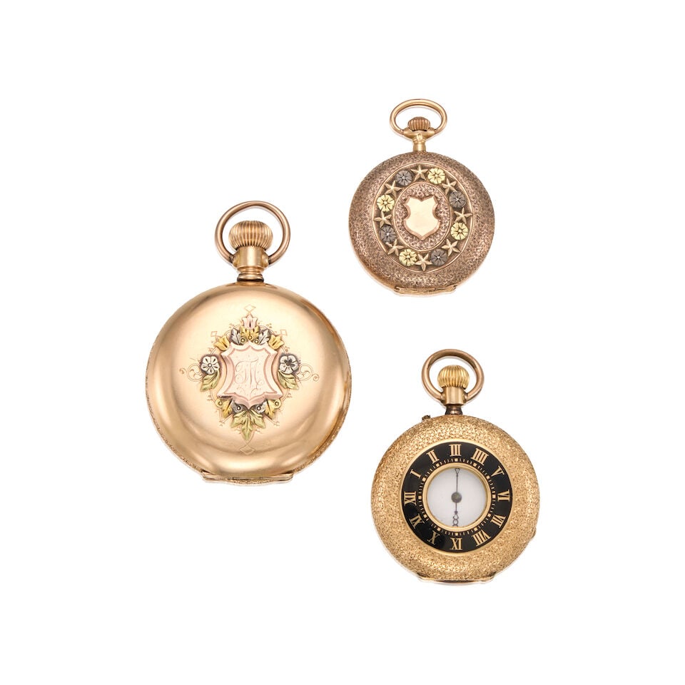 GROUP OF 14K TRI-COLOR GOLD ANTIQUE POCKET WATCHES (1 of 3)