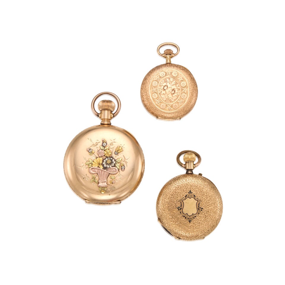 GROUP OF 14K TRI-COLOR GOLD ANTIQUE POCKET WATCHES - 2