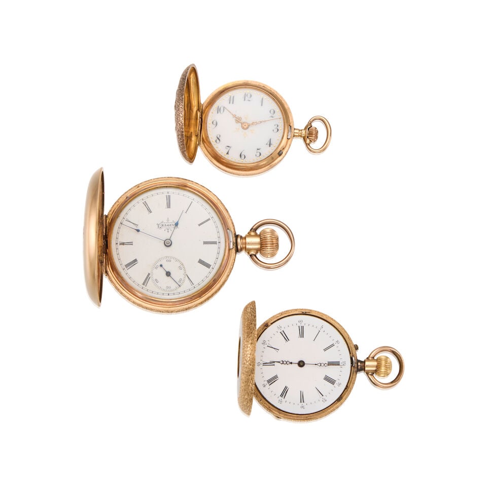 GROUP OF 14K TRI-COLOR GOLD ANTIQUE POCKET WATCHES - 3
