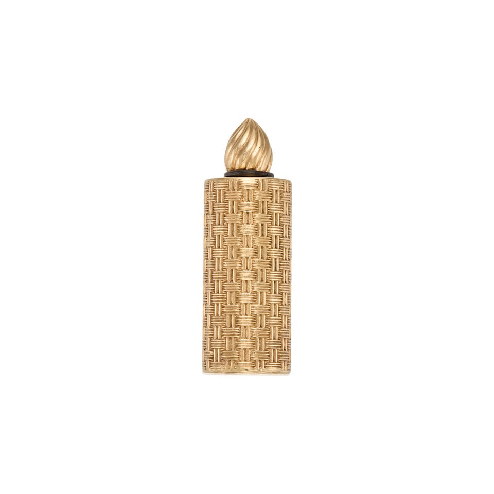 ANTIQUE 14K GOLD PERFUME HOLDER: ANTIQUE 14K GOLD PERFUME HOLDER • Measures 2 in. x 3/4 in. • Estimated gross weight: 20.40 grams Footnotes: OVERALL CONDITION: good Metal purity unstamped and tested with XRF (x-ray