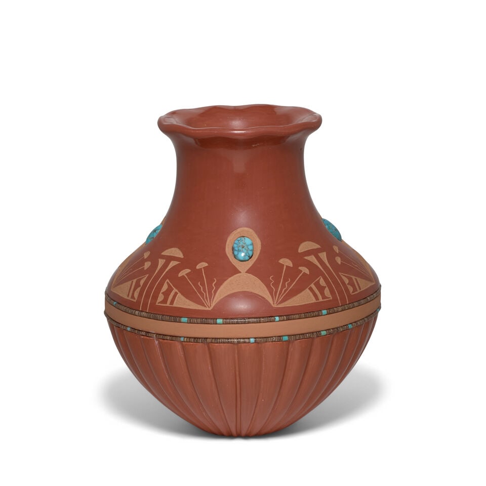 A Russell Sanchez petite sgraffito redware vase - 2