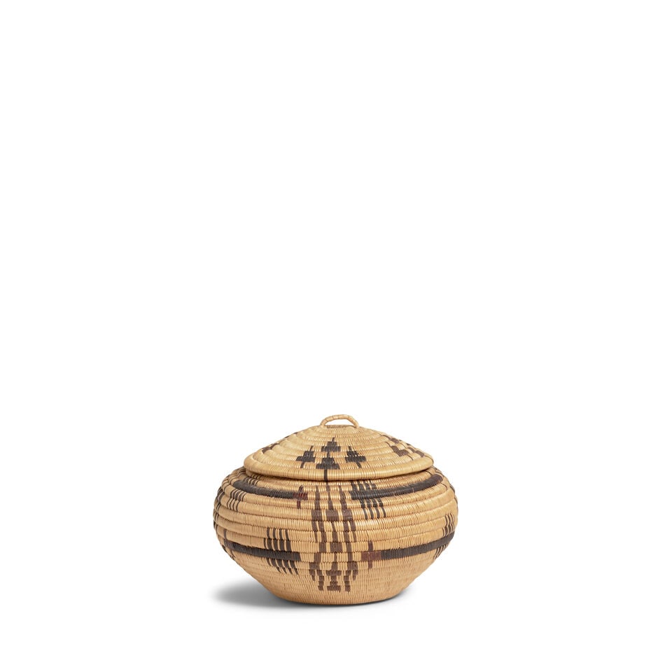 A Washoe polychrome petite lidded basket, possibly the work of Maggie Mayo James - 2