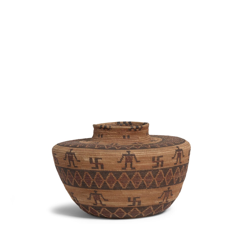 A Louisa Francisco (Mrs. Dick Francisco), Bancalache Yokuts polychrome pictorial bottleneck basket - 4