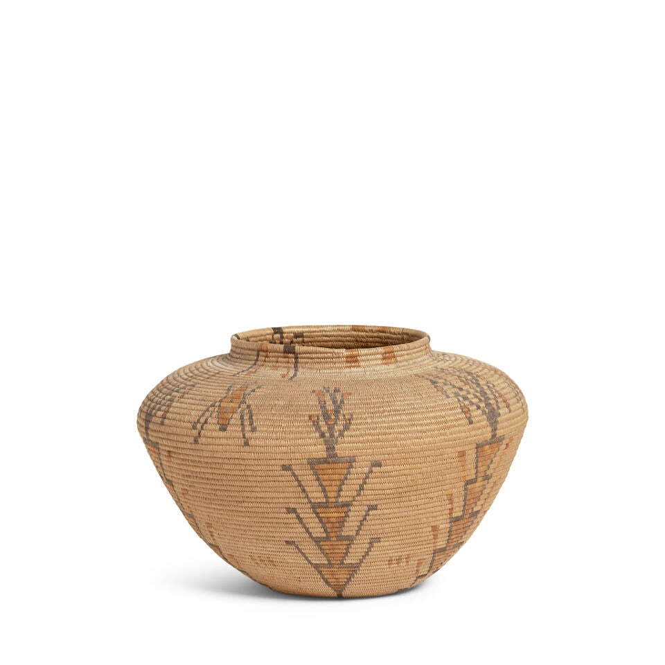 A Southeastern California polychrome bottleneck basket, possibly the work of Kitty Johnson (1 of 4)