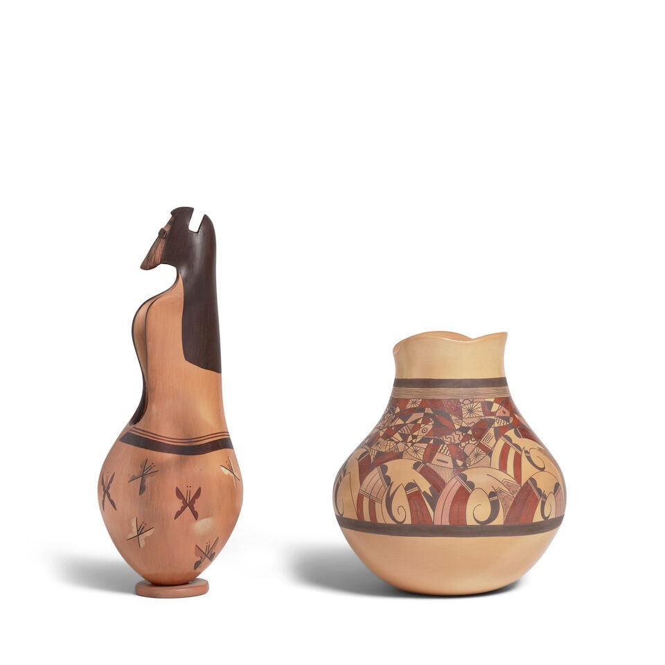 Two Jacob Koopee polychrome pottery katsina motif vessels - 2